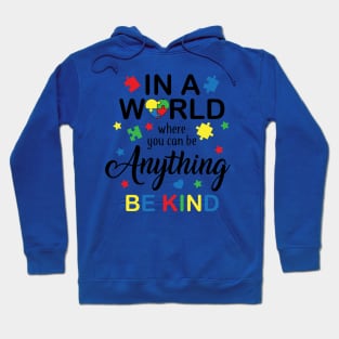 In a World Where You Can Be Anything Be Kind, Autism Awareness Amazing Cute Funny Colorful Motivational Inspirational Gift Idea for Autistic Hoodie